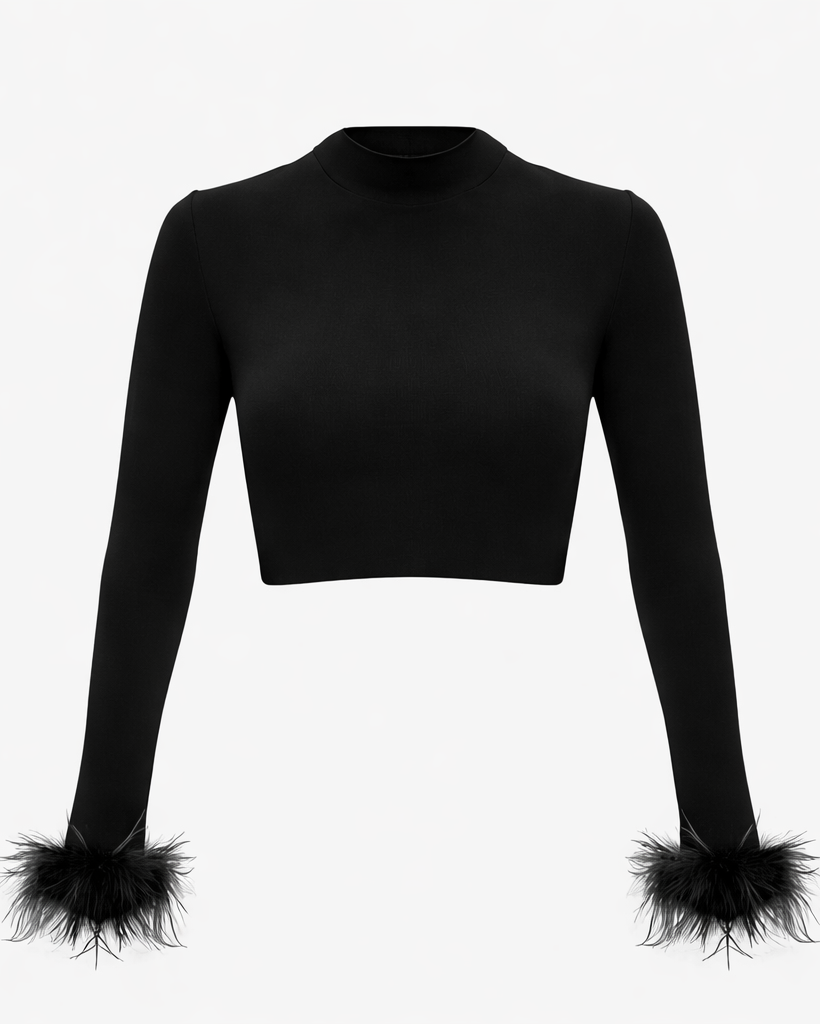 CROP TOP CON POLSINI IN PIUME